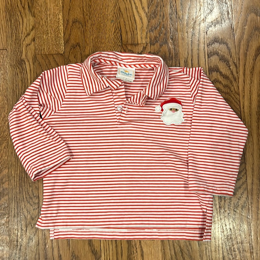 Stitchy fish boys Santa collared shirt, 3T